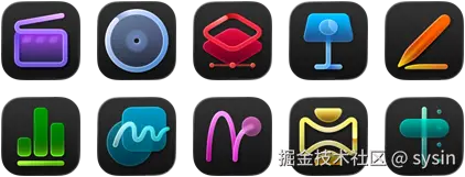 Apple Creator Studio 系列 app，包括 Final Cut Pro、Logic Pro、Pixelmator Pro、Keynote 讲演、Pages 文稿、Numbers 表格、无边记、Motion、Compressor 和 MainStage。