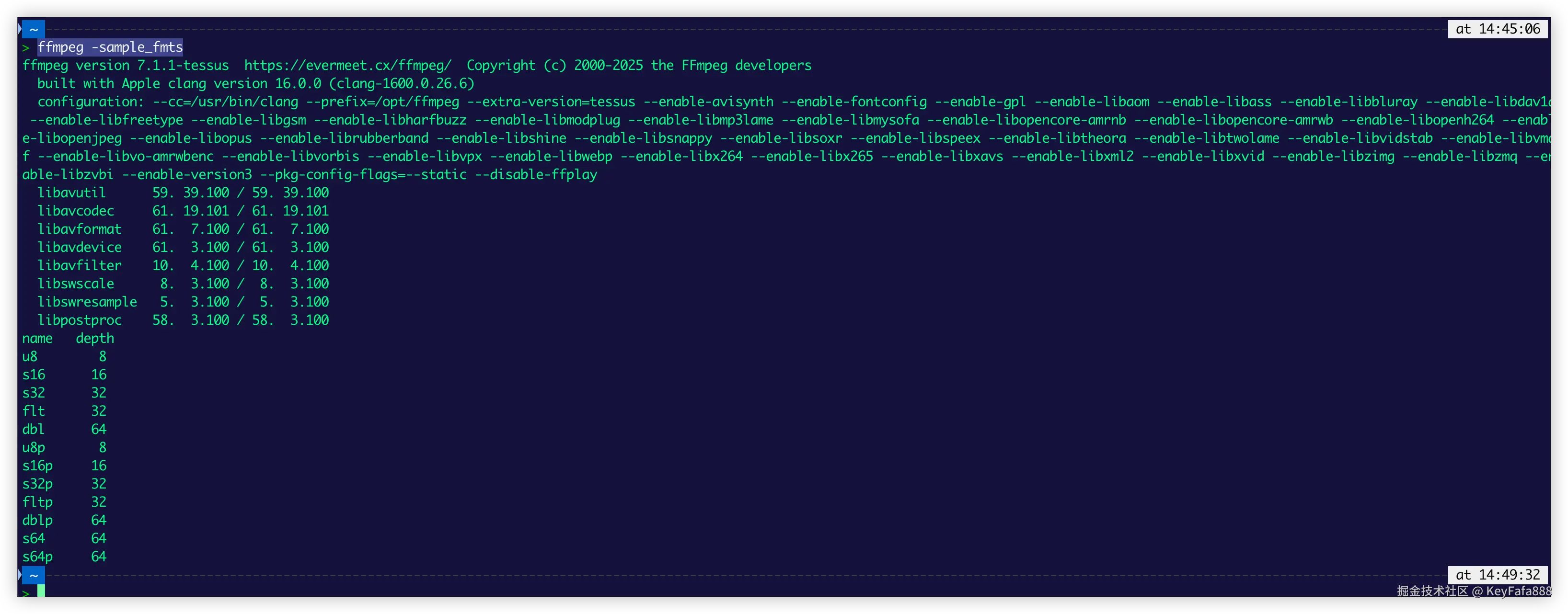 查看 FFmpeg 显示可用的音频采样格式