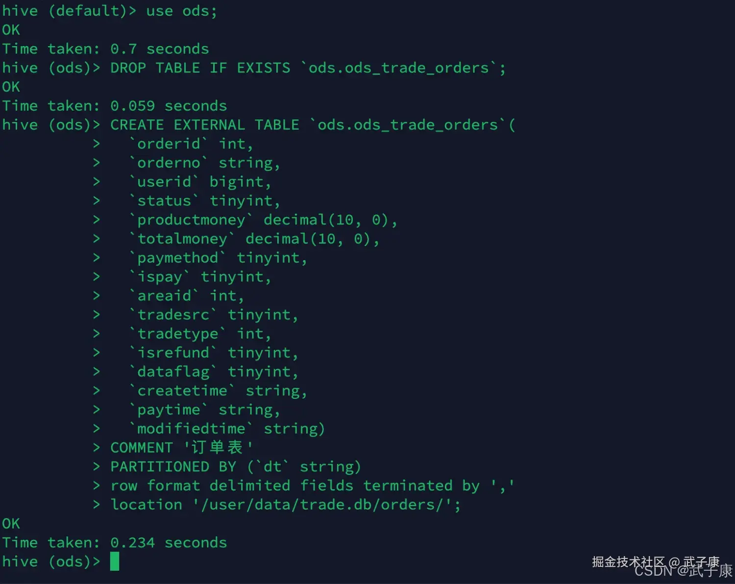 离线数仓  ODS 层创建表格