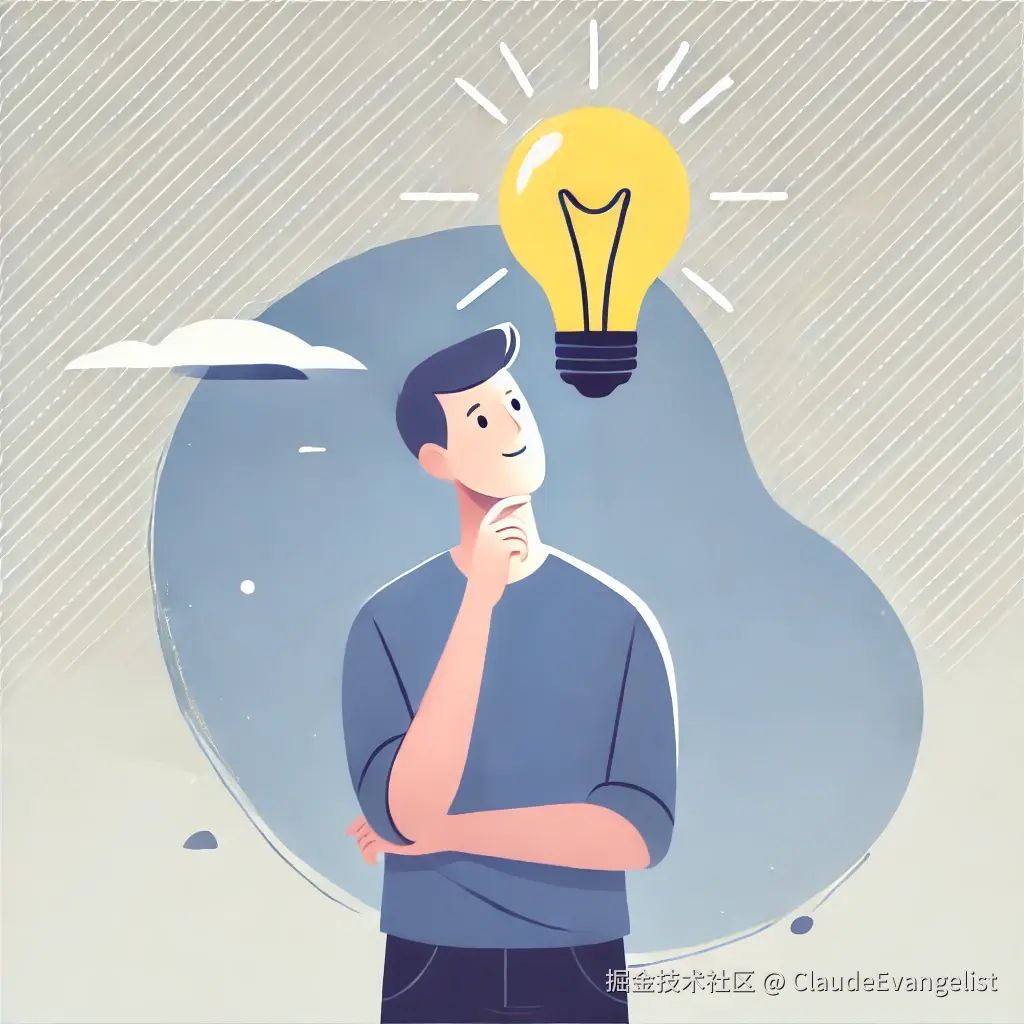DALL·E 2024-10-05 20.39.01 - A person standing thoughtfully with a light bulb above their head, symbolizing understanding or realization. The person is smiling gently, with a hand.webp