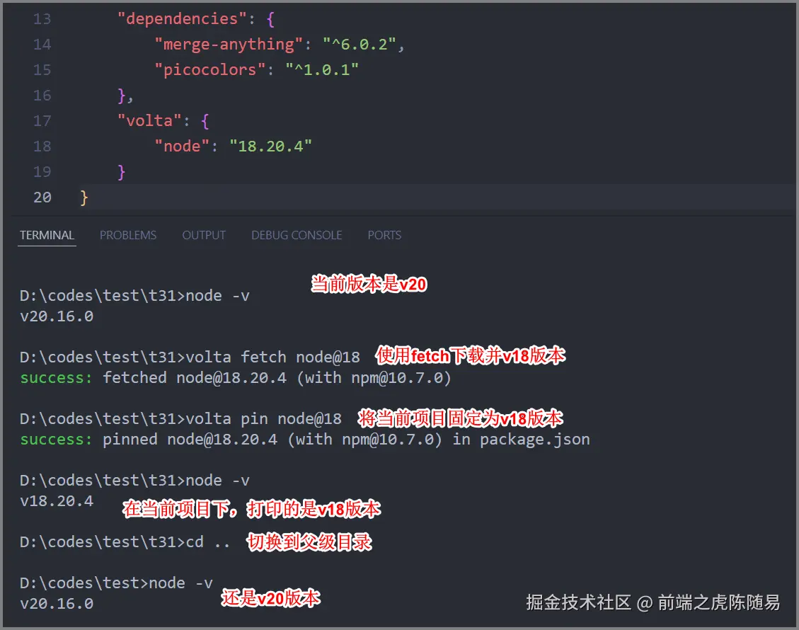 Volta项目固定Node.js版本测试