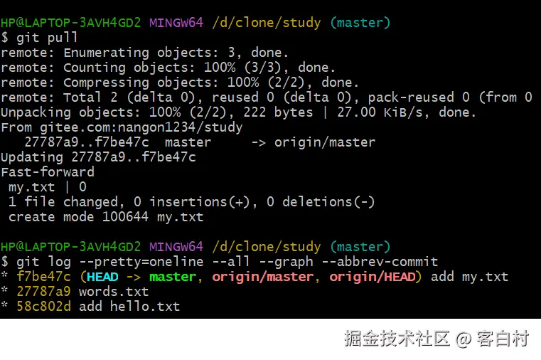 使用拉取后的仓库提交情况