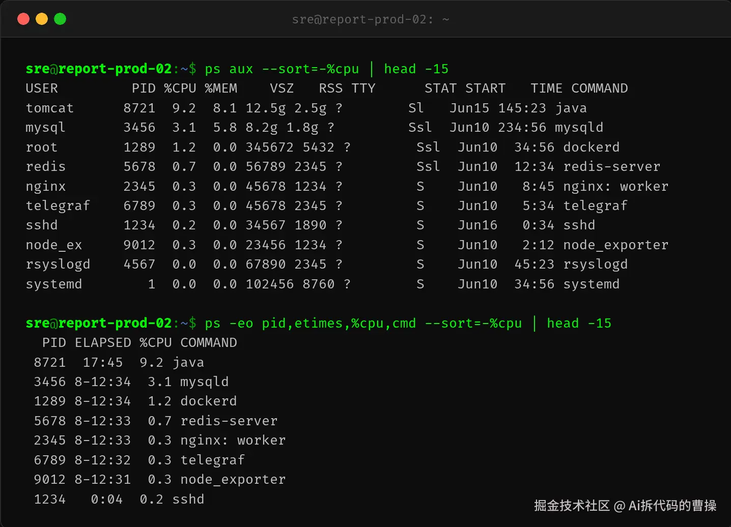 ps 按 CPU 排序