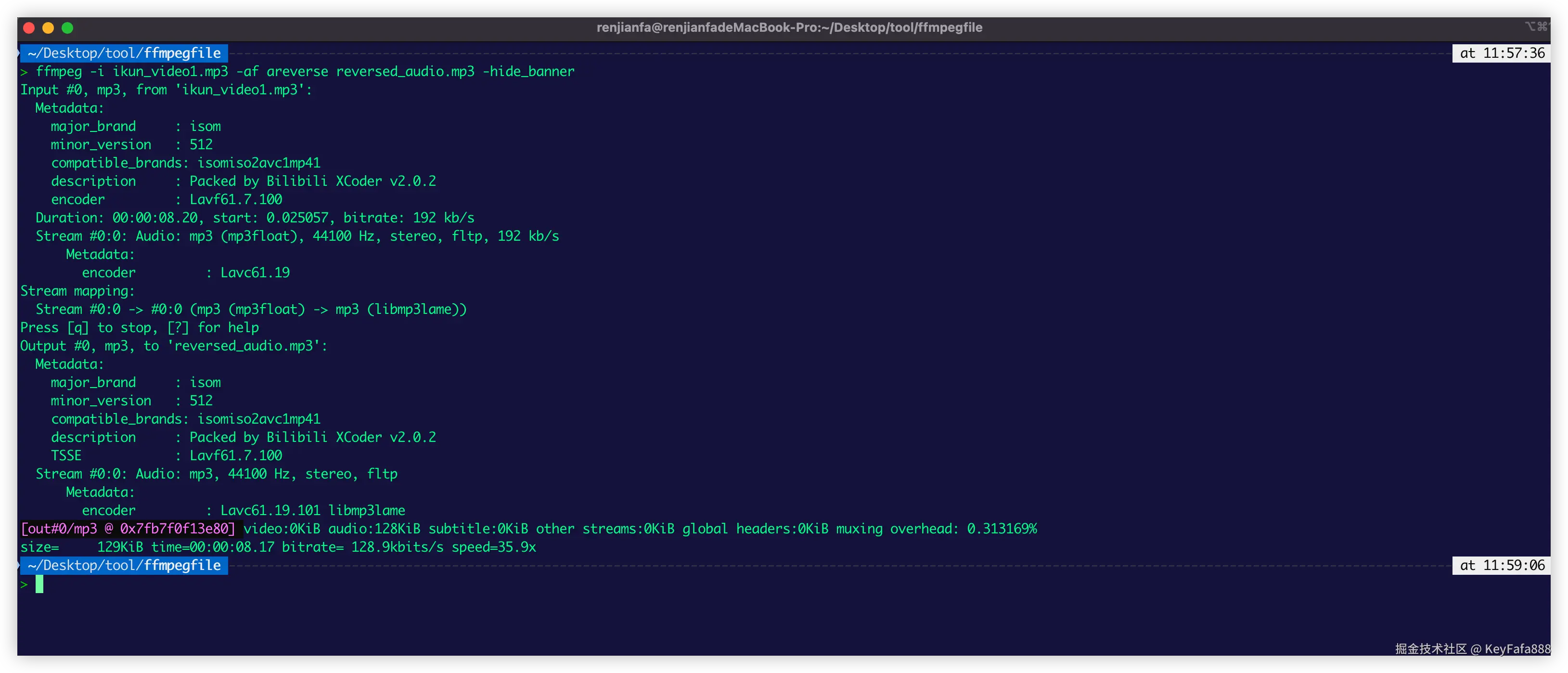 使用 FFmpeg 实现音频倒放的命令