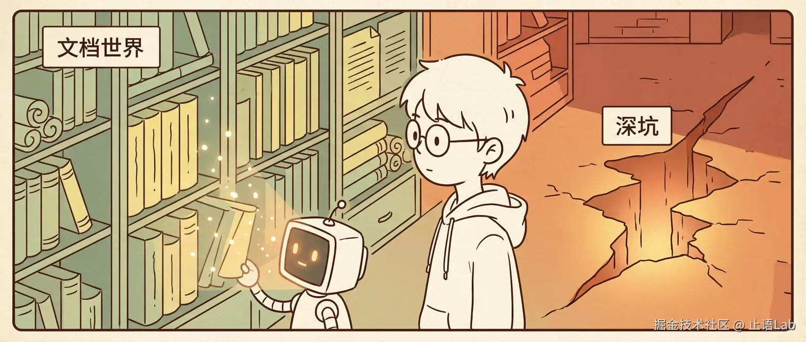 封面：开发者和AI站在文档库前