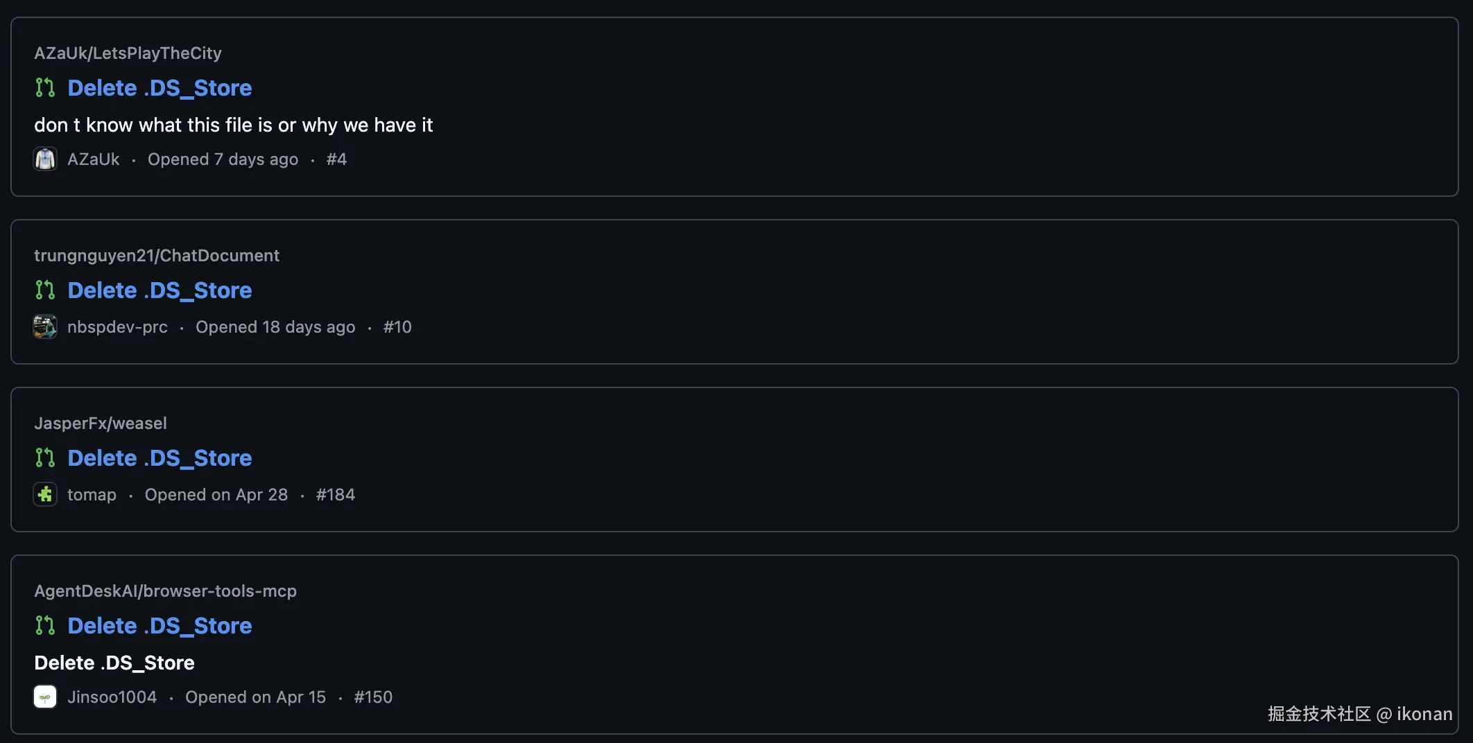图片 1：GitHub 上数十万个试图 gitignore .DS_Store 的合并请求