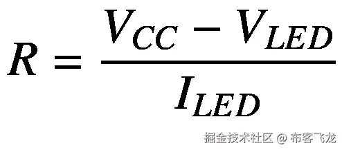 R=\frac{V_{CC}-{V}_{LED}}{I_{LED}}