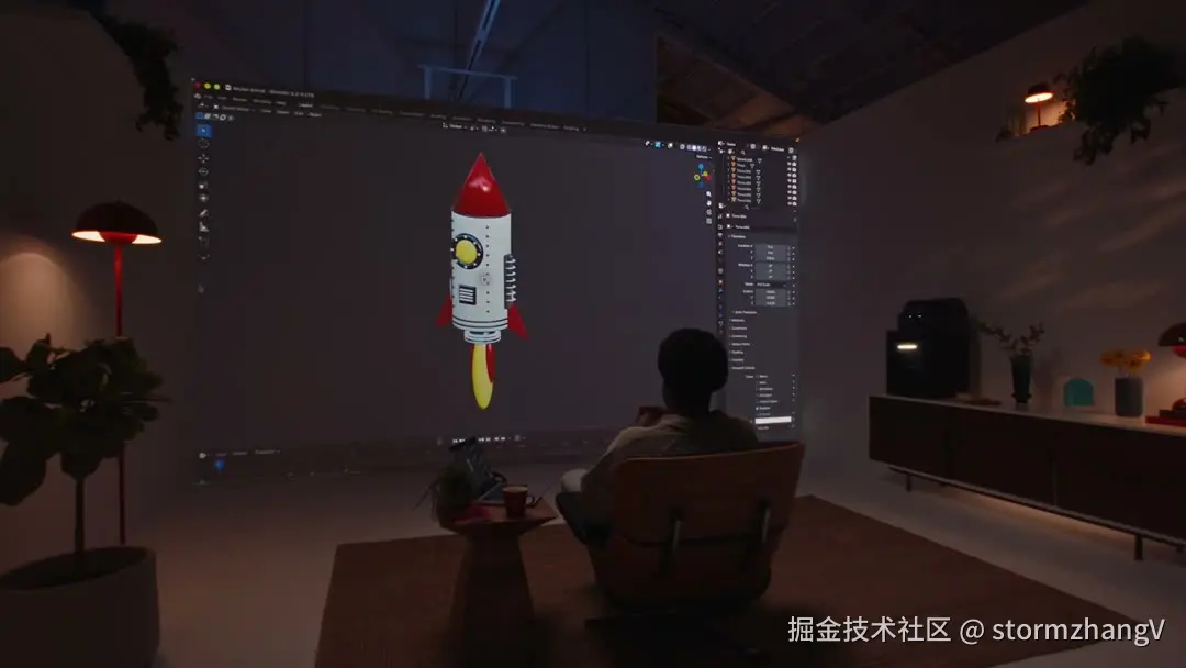 官方宣传片截图：语音一句话，Blender 里建出 3D 火箭（来源：OpenAI 官方 X 账号发布视频）