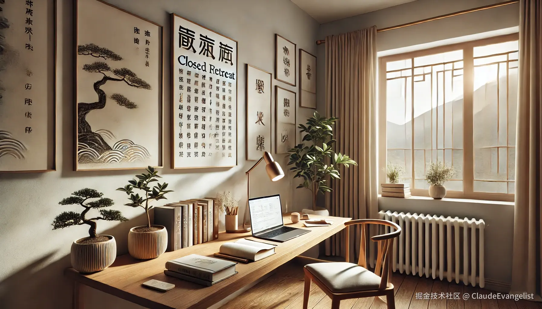 DALL·E 2024-12-10 23.52.54 - A serene and minimalist study room designed for intense learning, inspired by the concept of 'closed retreat' from Chinese fantasy novels. The room is.webp